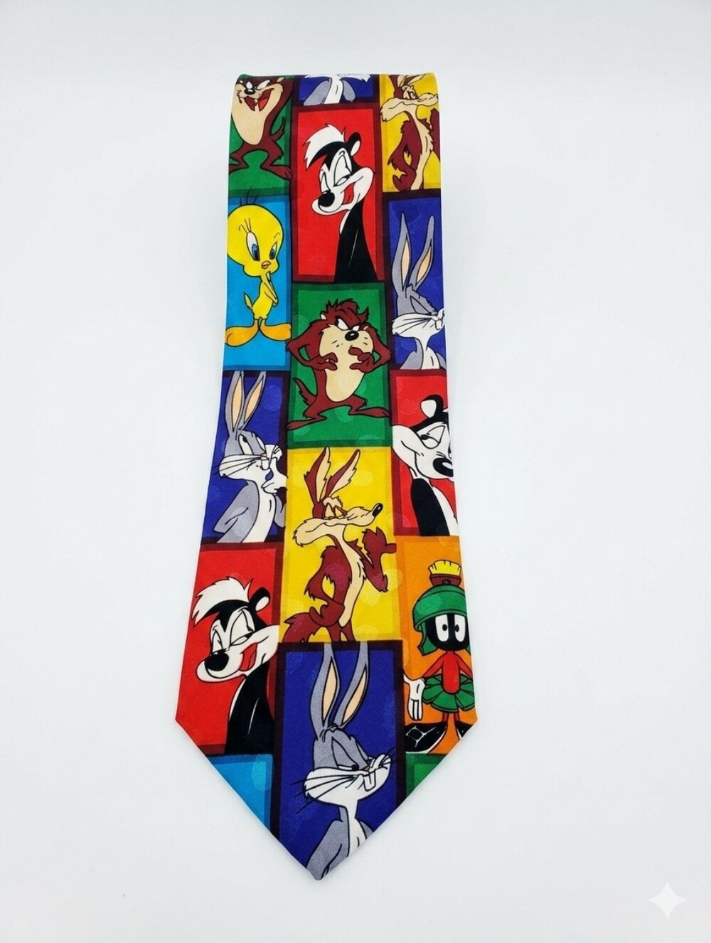 Vintage 1995 Looney Tunes Mania Tie Multicolor Cartoon Print Polyester Necktie